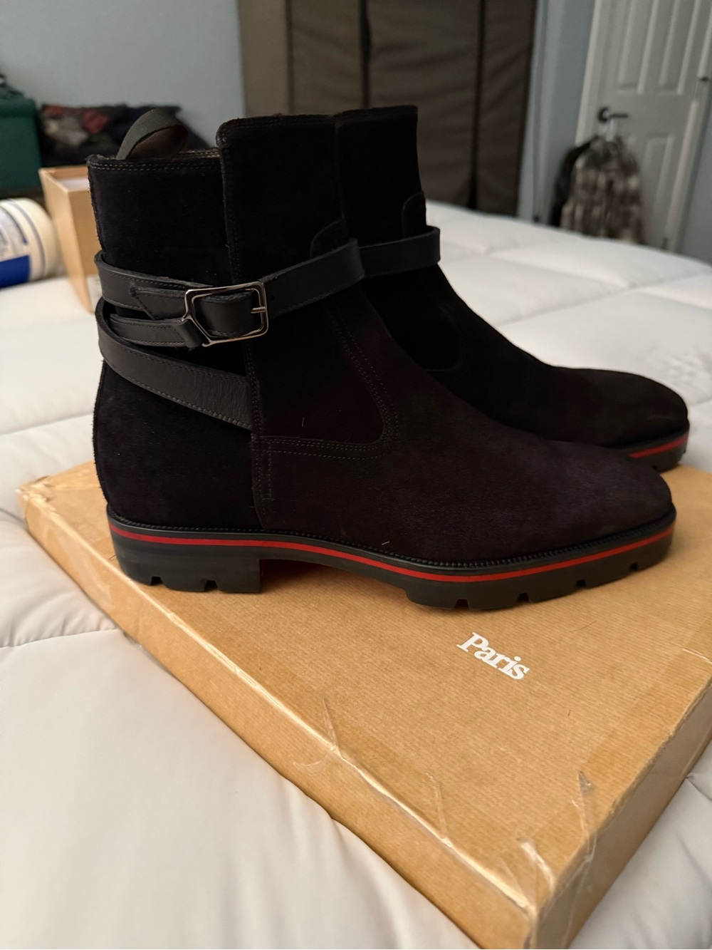 Christian Louboutin Kicko Black Suede Ankle Boots with Signature Red Sole Accent